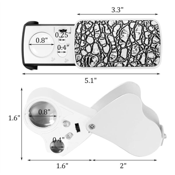2 stk Juveler Lupe 30X 60X 90X Juveler Øye Lupe Lupe Loop Lys Sterk LED-lys