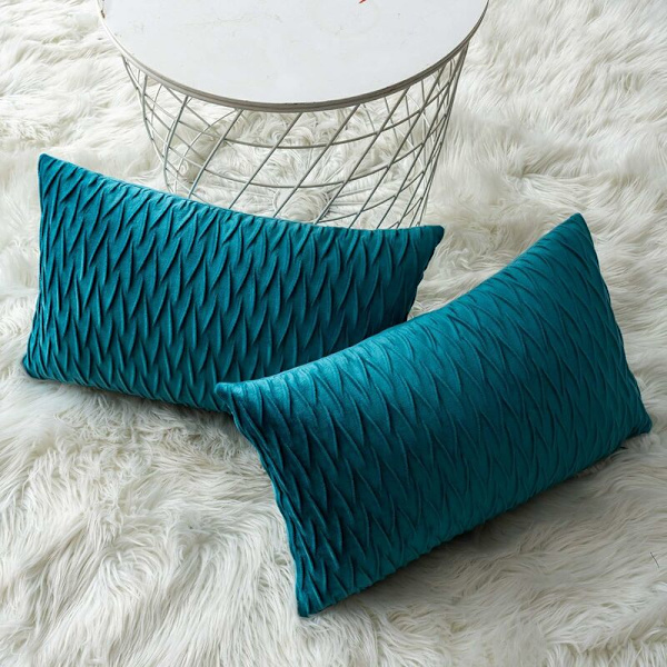 Fløyels putetrekk 30x50cm for stue sofa, sett med 6 enkle mønstre firkantede putetrekk soveromsdekorasjon, turkis