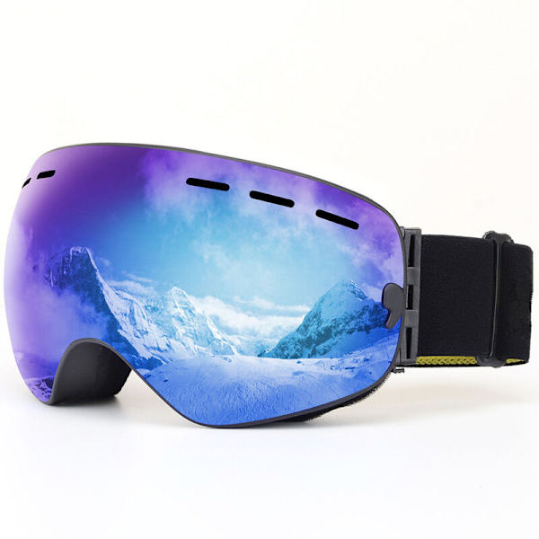 Ski- og snowboardbriller for menn og kvinner, sfærisk linse, dobbelt lag, OTG, anti-dugg, vindtett, UV400-beskyttelse, skibriller, EVA-brilleetui (blå)