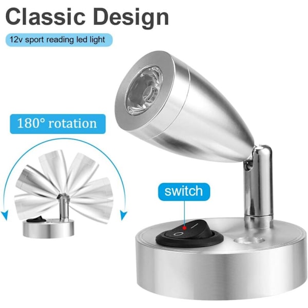 12V LED Spotleselamp Justerbar Bryter Varmt Lys for Bobil Van Båt LED Innvendig Belysning (2 stk) - RWLight & Lighting / Innvendig Belysning / Spe