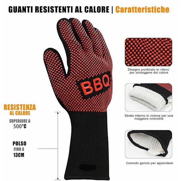 Grillhandsker Anti-Heat Ovn Handsker Op til 800°C Universelle Køkkenhandsker Varmebestandige og Skridsikre Handsker til BBQ Grill Ovn Køkken og Pejs