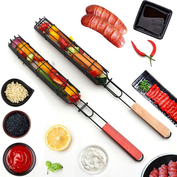 2 kpl Grillitasku Kabob-grillin vartaat Grillitasku Työkalut Keittiö Ulkona Grillaustyökalut (Puun väri)