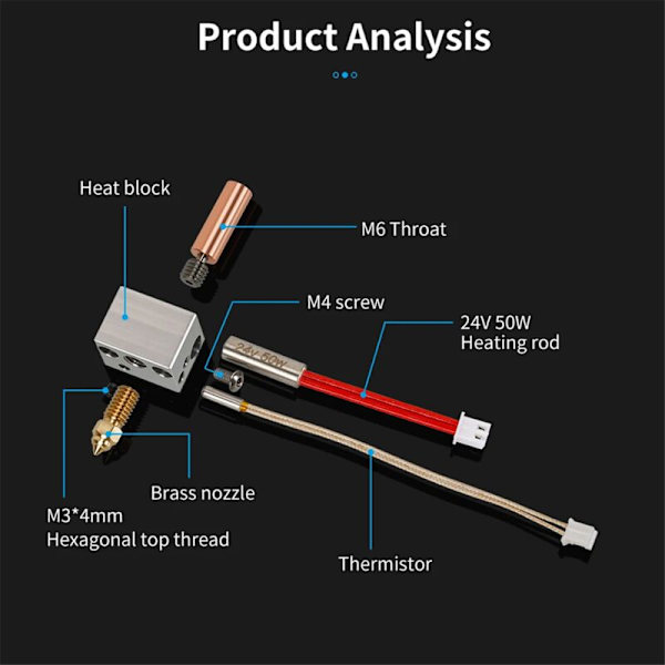 For Neptune 4 Hotend Messingdyse 24 50W Opvarmningsstang Sæt Termistor Varmeblok til 3D Printer Dele