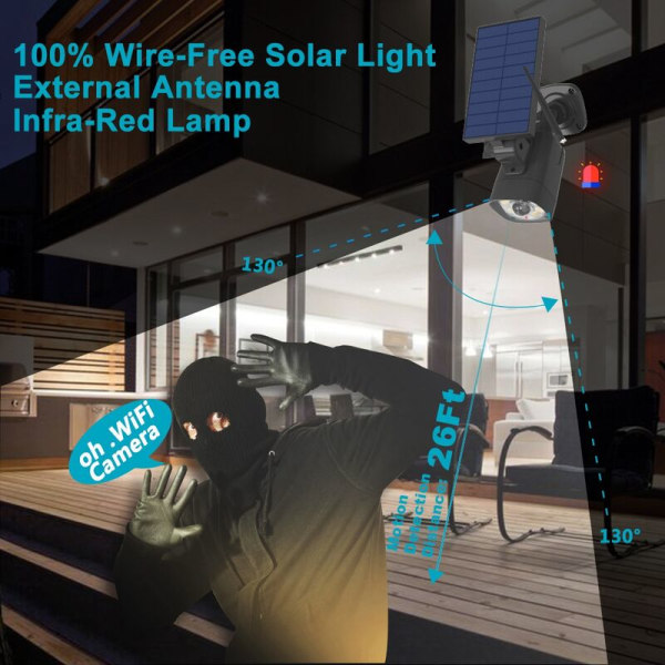 Solcellebelysning, 8 100LM høy lysstyrke nanolamper, høyhastighets bevegelsessensor og falsk antenne, IP65 vanntett