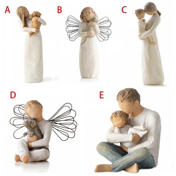 Mamma och son figurin prydnad hartshantverk och barn skulptur julbordsdekor för familj-B