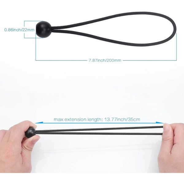 Bungee-kiristin, 35×Musta Bungee-pallokiristin(20CM) Joustava köysi pressulle, Kestävä kannettava elastinen koukku banderolleille, pressuille, paviljongeille, teltoille