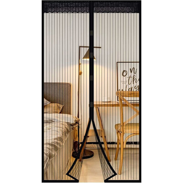 Magnetisk Fluenetdør Automatisk Lukkende Dørgardin Anti Insekter Fluer Myg med Magneter Ingen Boring (120x220cm) Sort