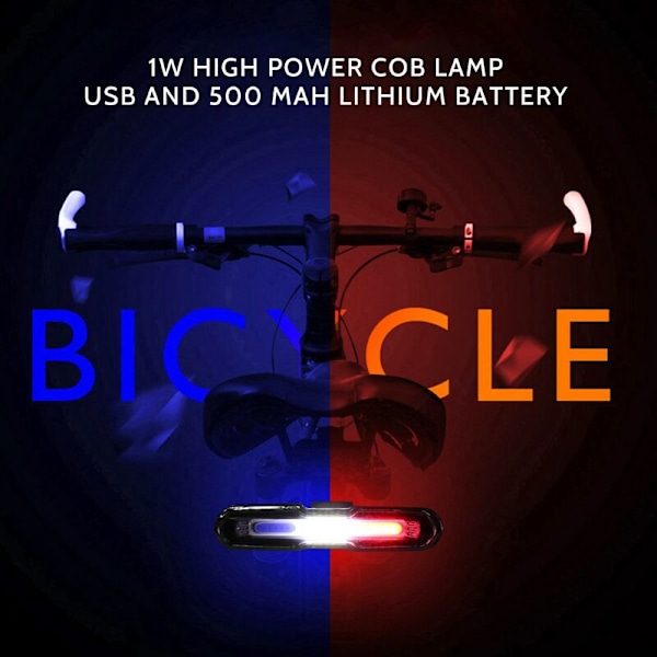 USB Genopladelig Cykel Baglygte Lithium Batteri LED Cykel Baglygte Cykelhjelm Lampe Cykel Lampe Holder Tilbehør Rød-Hvid-Blå Lampe Colo