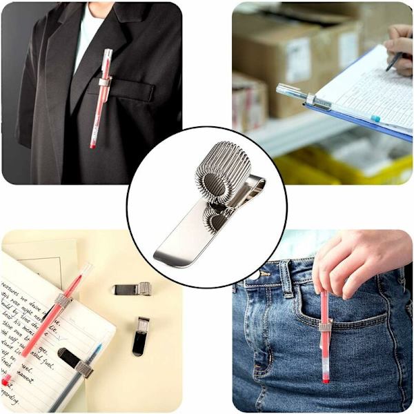 Sæt med 5 vandrette og lodrette blyantholdere, rustfrit stål, med fjeder ring på lommen, holder eller clips til lommepen, lommeblyant, cli