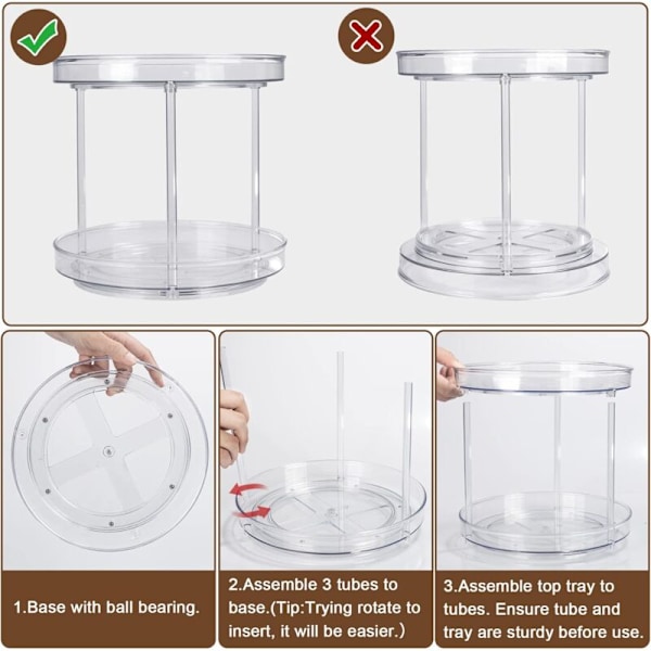 Roterende Krydderstativ 2-etasjes Lazy Susan Organizer Kjøkkenoppbevaring Skaphylle Vareoppbevaringsholder for Krydder, Kjøleskap, Soverom 23x22cm