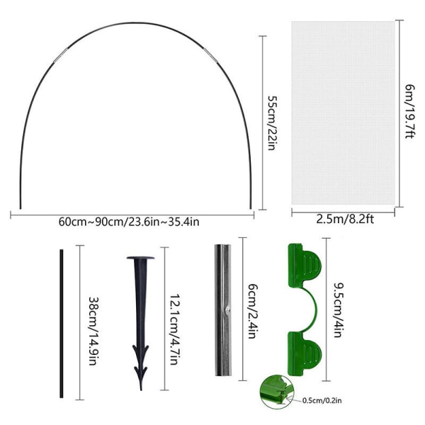 Sats med 18 bågar för upphöjd tunnelväxthus, utgör en växande glasfiberram för dina växter i trädgården-Fei Yu