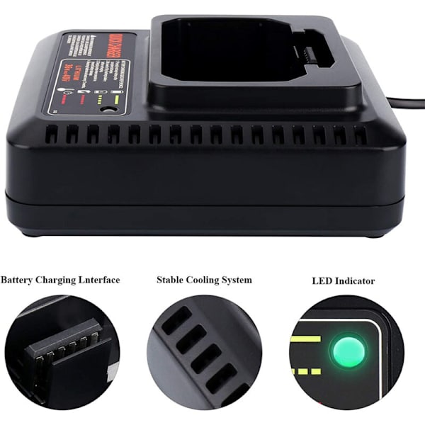 LCS36 LCS40 Batterilader til Black and Decke 36V 40V Max Lithium-Ion LBXR36 LBX36 LBXR2036 LBX1540, EU-stik