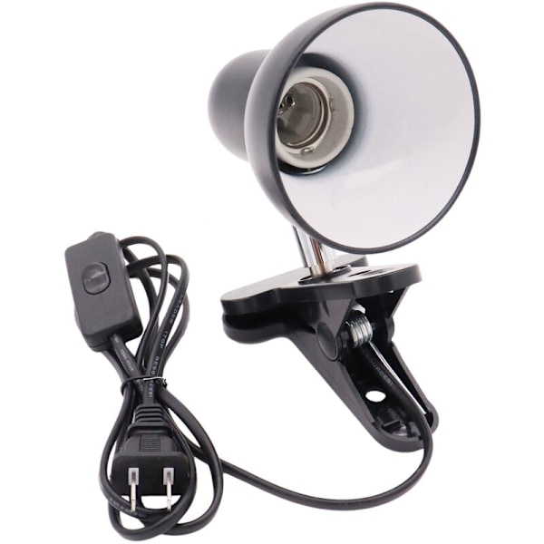 Bordlampahållare Klämma Skrivbordslampa 360 Graders Rotation E27 Glödlampssockelhållare Lampbas med Strömbrytare Tråd Sköldpadda Akvarium, EU-kontakt (Svart)