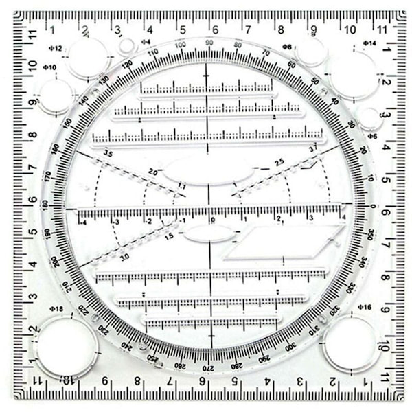 Monitoiminen ympyrän piirustusmalli, geometrinen piirustusväline, mittaviivain, pyörivä kulma