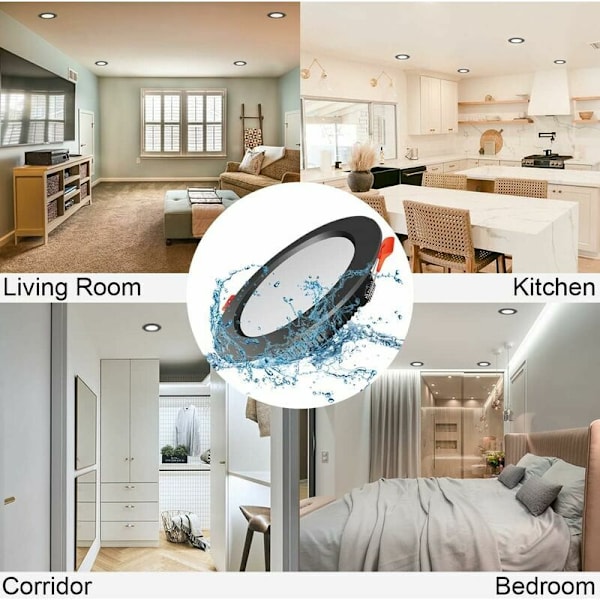 Indbygget væg- og loftspotlys Sæt af 10 Ekstra flade sorte indbyggede LED-spots, 500LM 7W Runde loftsindbyggede LED = 50W Glødepære, varmt lys