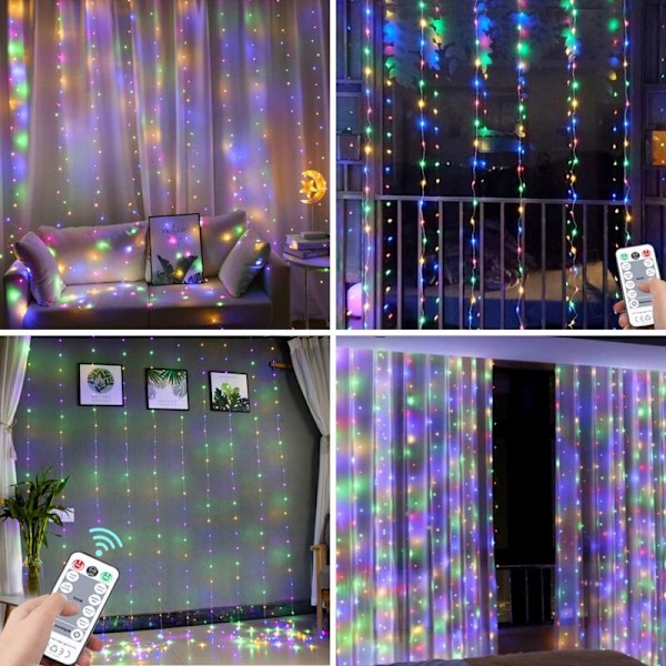 Valoesiripuku, 3x3M 300 LED Valovirta 8 Valotilaa, Kaukosäädin ja Ajastimen, Vedenkestävä LED-Valovirta Joulukoriste, Hää, Syntymäpäivä