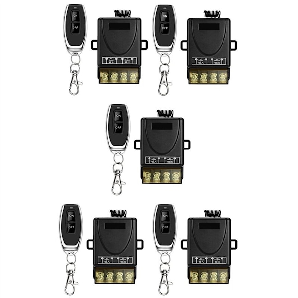 5X 433MHz 220V Fjernkontrollbryter Pumpe 1CH 30A PÅ/AV Mottakermodul RF Sender Uten for LED Lys