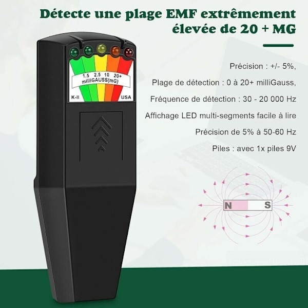 Spændingstester og -detektor, K2 EMF, Crewell Elektromagnetisk Feltdetektor - med 9V Batterier - Spøgelsesjagt - Paranormalt Aktivitetsudstyr