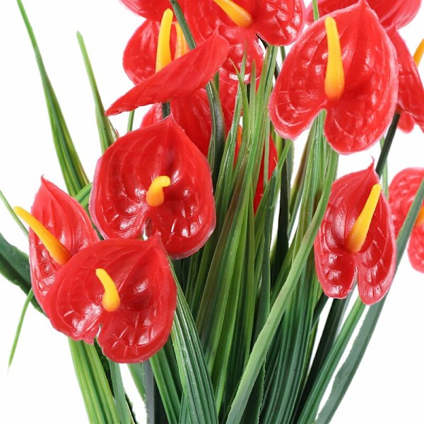 4 Buketter med Konstgjorda Blommor Växter Falska Anthurium Växter Plast Buskar Buskar Inomhus Utomhus Hängande Planter Dekorationer för Hemmet