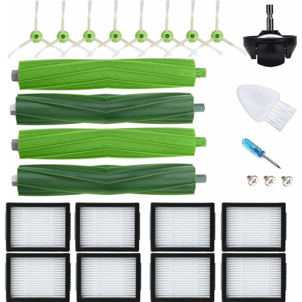 Reservedele tilbehør kompatibel med iRobot Roomba Evo i3 i4 i6 i7 i8 i8+/Plus E5 E6 E7 I E & J Series Støvsugere 2 sæt rullebørster, 8 HEPA