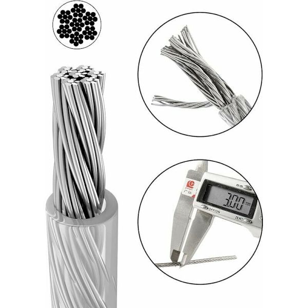 3mm rustfrit stålwire, 50M/3mm rustfrit stålwire, belagt stålwire med kabelbindere, M3 ærmer, rustfrie stållugs, 3mm wire wire til Cl