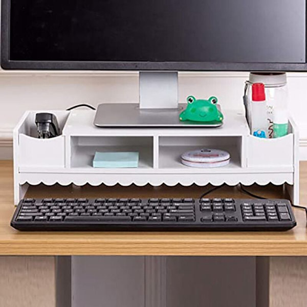 Hævet skærmhylde skrivebord opbevaring tastaturarrangør hylde hævet hylde til bærbare computere desktops printere-B