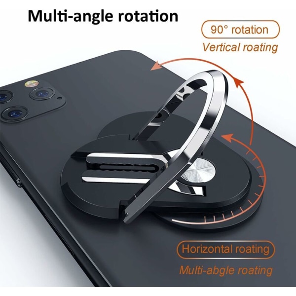 2-delers biltelefonholder, multifunksjonell 360° roterbar telefonholderring, kan brukes til billuftuttak (svart + rød)