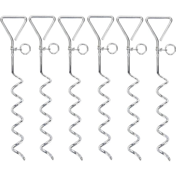 6-pack Trampolinförankringsset Gungförankring 42 cm Lång Korkdragare Form Stålpinnar Tungt Arbetsförankring Rostfritt Stål Trampolinpinnar Hundförankring
