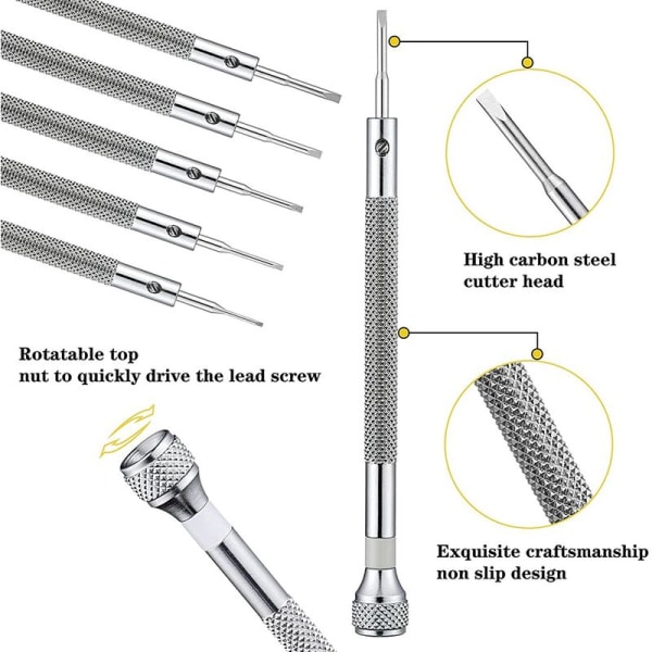 8-delad precisionsskruvmejselsats, 0,6-1,6 mm mikroskruvmejsel för smycken, med 8 extra utbytesblad för klockreparation