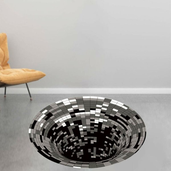 3D-illusionmatta 100 cm Rund Vortex 3D-virveltryck Optisk Illusion Halksäker Ovävd Svart och Vit Golvmatta för Matrum Hem Sovrum