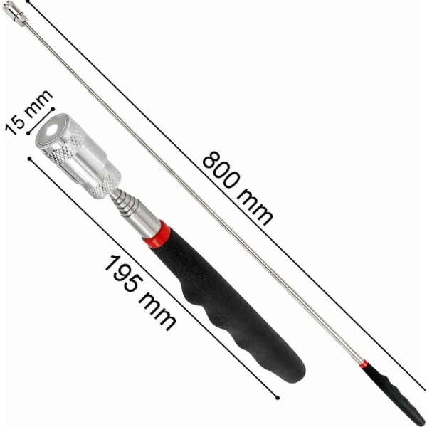 Teleskopisk LED-lommelykt med magnet - 3 LR44-batterier inkludert - Svært lyssterk - Utvidbar opptil 80 cm - Magnetisk trekkraft 3,2 kg