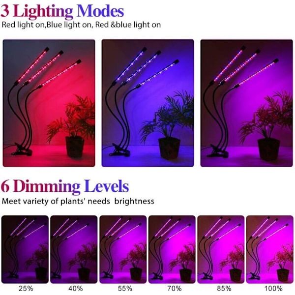 30W Plantelampe 【Ny Version】Vækstlampe med 6 Dæmpbare Niveauer og 3 Timerfunktioner, LED Havebrugslampe med 360° Justerbar Svanehals til Indendørs