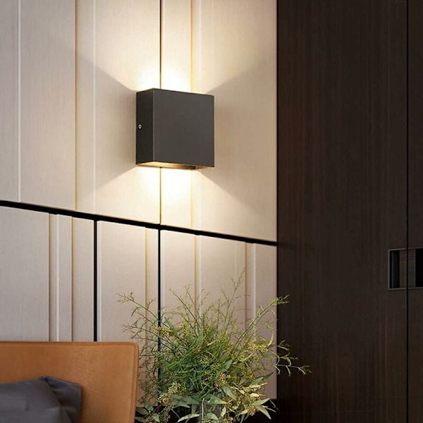 Modern LED Vägglampa i Aluminium Kvadratisk Vägglampa Svart 10 x 10 x 5 cm Vattentät Lämplig för Inomhus eller Utomhus för Vardagsrum Vägg Säng