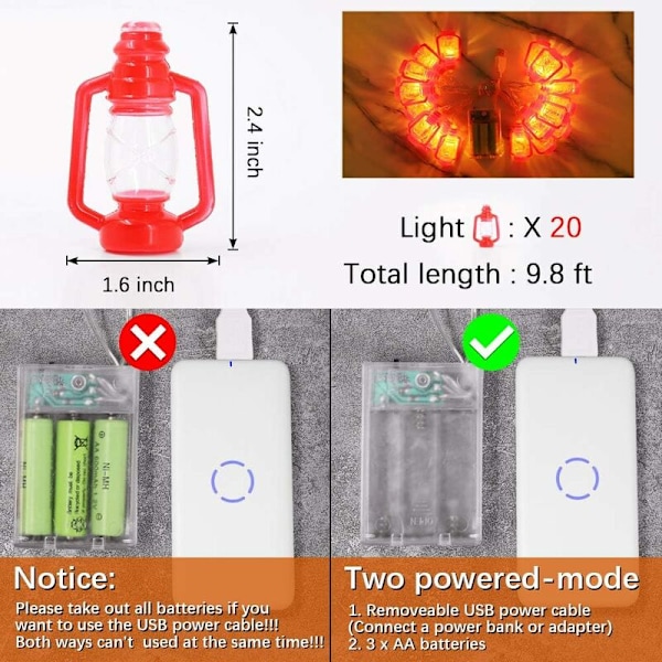 20 LED Mini Lysstreng, 8 Lystilstande, Batteridrevet, Hjem, Bryllup, Fødselsdag, Familiefest, Skole, Dekoration 3m (Varmt Hvidt)