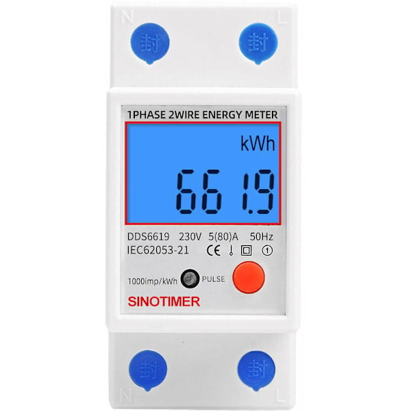 Enfasig elmätare, 80A max modulär, enkel tariff, LCD-display.