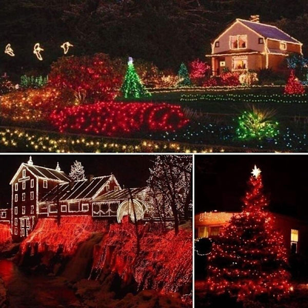 Lysstreng til Karneval, Bryllup, Udendørs, Indendørs, Havebelysning, LED-Eventyrlys, Festlige Trælys, Julepynt, Rød, 10m 100 LED