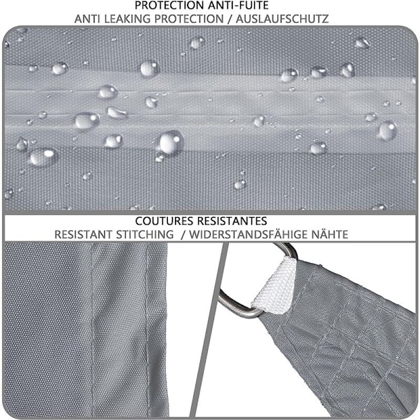 Solsejl Rektangulær Vandafvisende UV-Beskyttelse 95% Polyester Modstandsdygtig og Åndbar til Have Terrasse med Reb 3x2m Grå