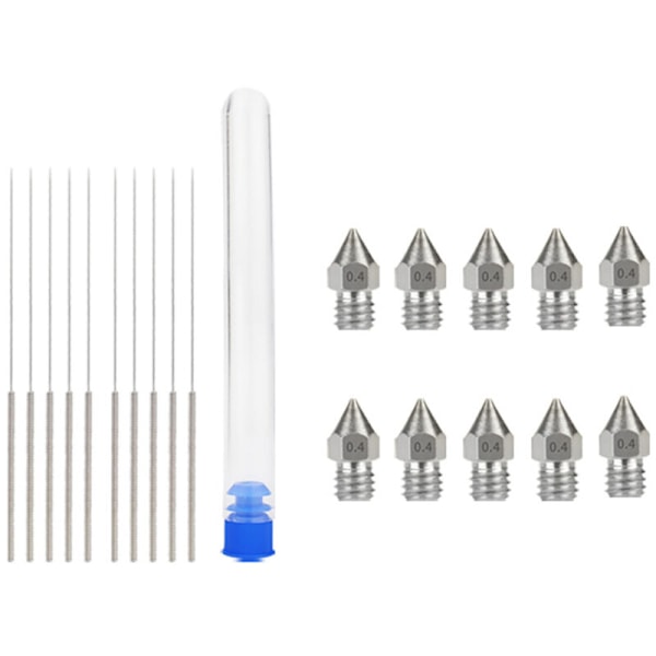 3D Printer Tilbehør 0,4Mm MK8 Rengøringsnål Værktøjssæt Dredge Rustfrit Stål Dysesæt til -10/3/5 (21 Stk)