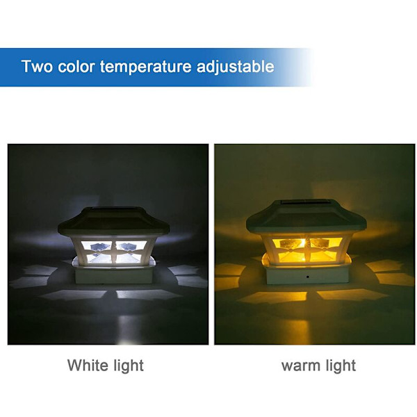 Solcelle Post Cap Lights 2 Lysmoduser LED Dekk Gjerde Cap Lights for Tregjerder Hagedekorasjon Varm Hvit
