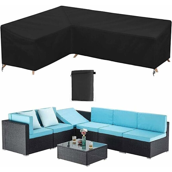 Vattentätt hörnsofftäcke för trädgårdssoffa Skyddande överdrag för L-formade utomhusmöbler Hörntarp Terrassmöbler 210d Anti-UV/Vind med förvaring