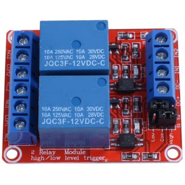 DC 12V 2-kanals relæmodul med optokoppler H/L niveau trigger til Arduino