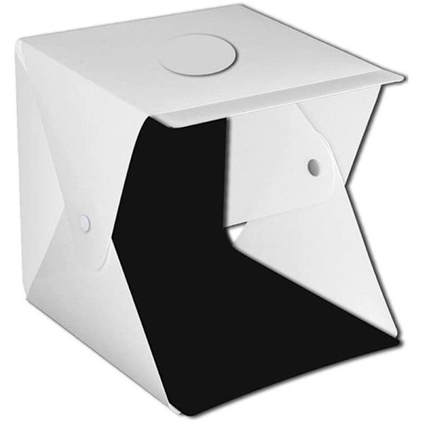 Mini Fotobox, Bärbar Vikbar Fotostudio med LED-Ljusremsor och Färgade Bakgrunder