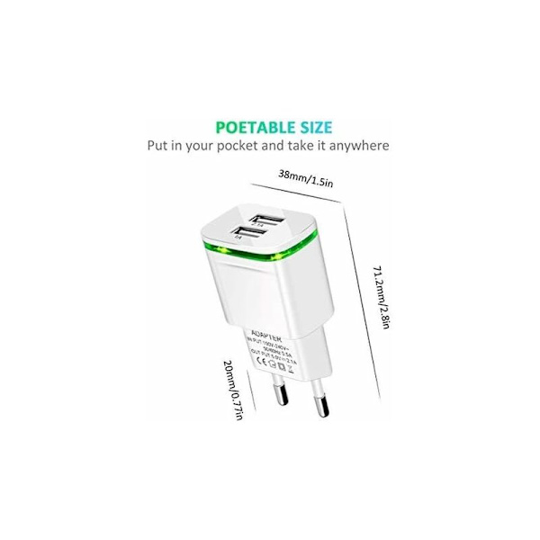USB-strømuttaklader, 2-pakning 2.1A 5V 2 porter universell LED-strømadaptererstatning for iPhone 11 XR X XS Max 8 7 6 6S Plus 5S, Samsung Galaxy/
