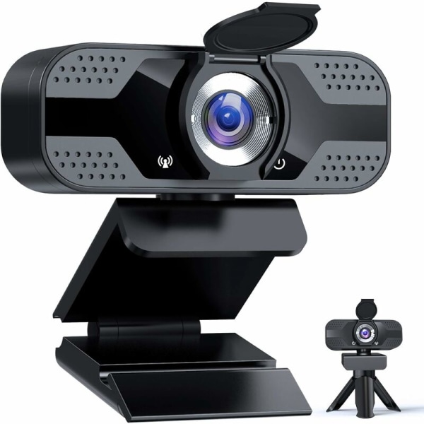 1080P fuld HD-webkamera med mikrofon, USB-webkamera med stativ, pc-webkamera til stationær og bærbar computer, webkamera til video, studier, videokonferencer