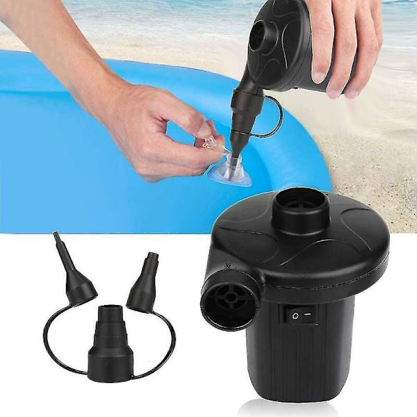 Elektrisk luftpumpe, elektrisk pumpe, luftmadrass, elektrisk pumpe, luftpumpe med 3 luftmunnstykker for infla