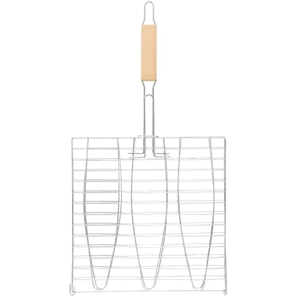 Grillnett for fisk, grillstativ for fisk, non-stick trippel fisk grillkurv, grillverktøy med trehåndtak, 2 stk.