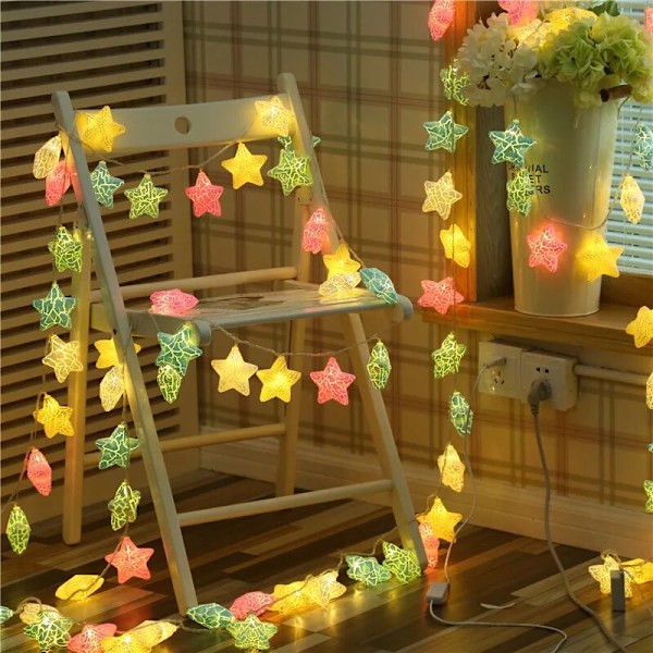 10LED Crack Fairy Star String Lights 1.5m LED Lysstreng Julelanterne Udendørs Have Ferie Bryllup Dekoration (Pink Gul Blå Hvid)