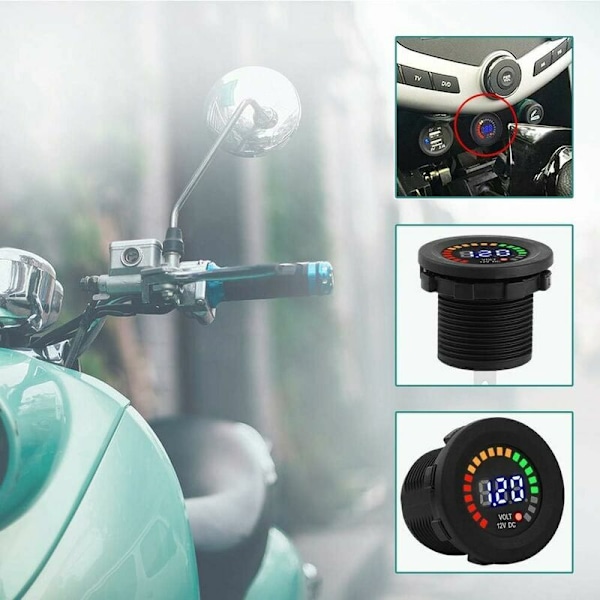 Voltmeter, 12V Motorcykel Bil LED Digital Display Voltmeter Spænding Vandafvisende Voltmeter Måler Digital Display Sort Bil Batteri Spændingsmåler Monit