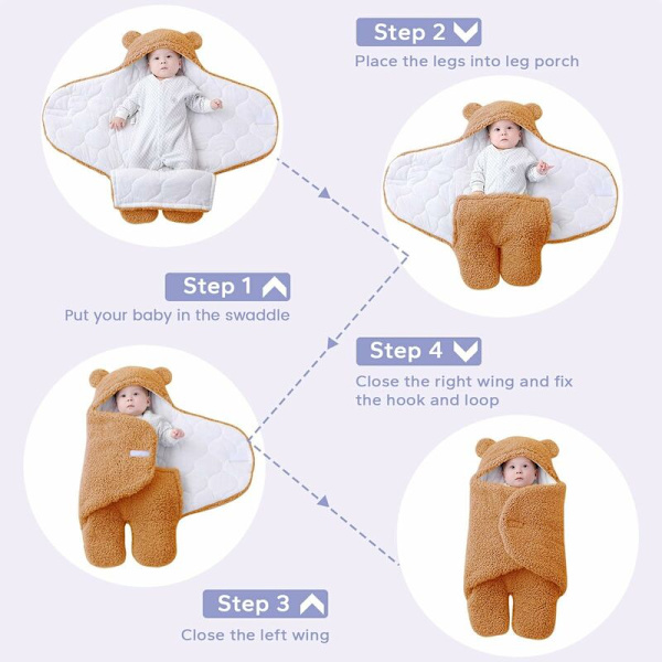 - Unisex Baby Swaddling Tæppe, Børnepleje Bunting Nest Sovepose, Hætte Swaddling Sovepose S(1-3 Måneder)