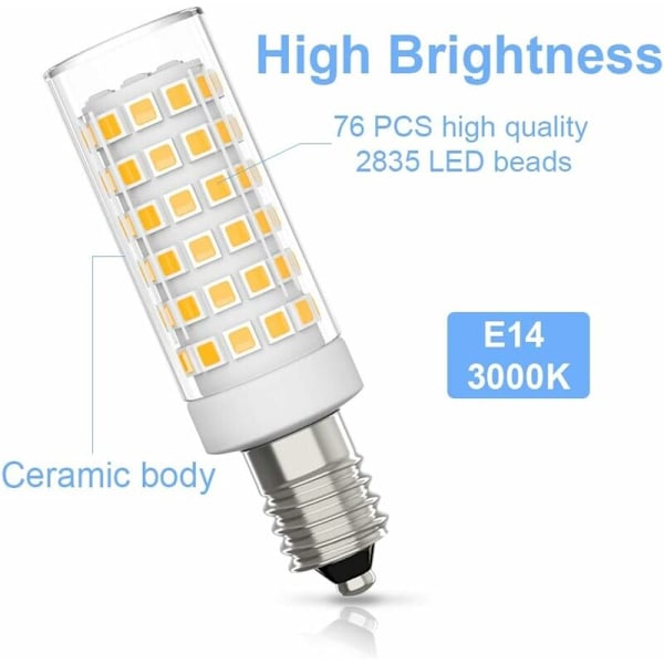 6-pack E14 LED-lampa 9W Halogen-ekvivalent 75W, Varmvit 3000K Icke-dimmbar 360° Strålvinkel för Spishäll Kökslampa Sänglampa